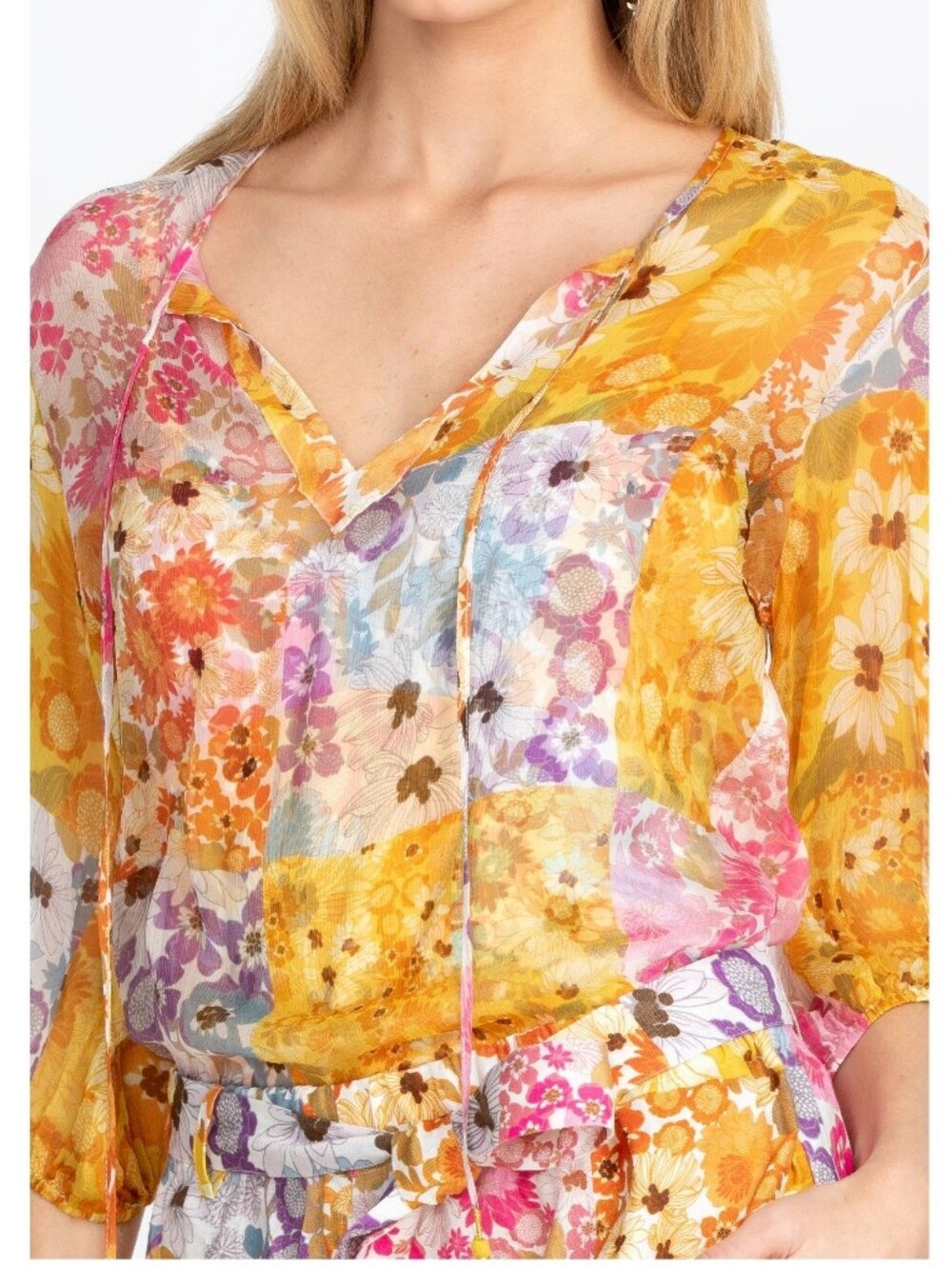 Johnny Was Becky Silk Chiffon Peasant Blouse 70's Dream Vibe Small